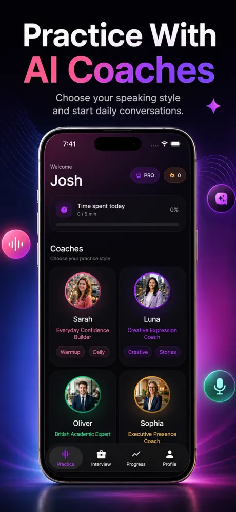 PrepMeTalk AI: Speaking Coach screenshot 1 — mobile app interface built with Flutter